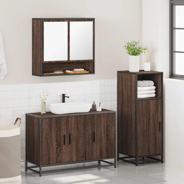 vidaXL Set de muebles ba&ntilde;o 3 pzas madera contrachapada roble marr&oacute;n