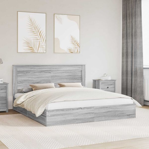vidaXL Cama con almacenamiento con cabecera Gris Sonoma 200 x 200 cm