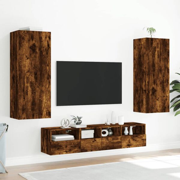 vidaXL Mueble de TV de pared madera roble ahumado 40,5x30x102 cm