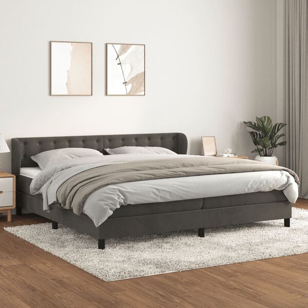 vidaXL Cama box spring con colch&oacute;n terciopelo gris oscuro 200x200 cm