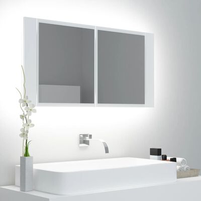 vidaXL Armario espejo de baño con luz LED acrílico blanco 90x12x45 cm