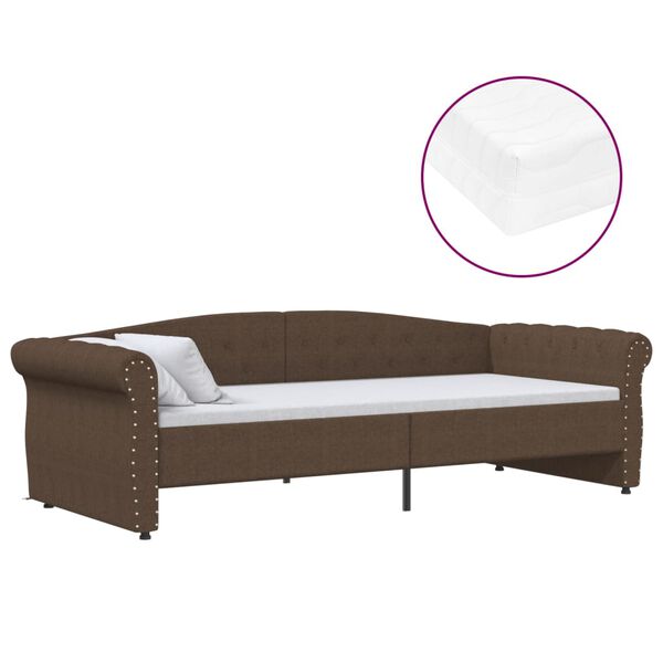 vidaXL Sof&aacute; cama con colch&oacute;n USB de tela marr&oacute;n 90x200 cm