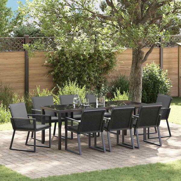 vidaXL Conjunto de Comedor de Jard&iacute;n 9 pcs Negro