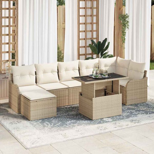 vidaXL Conjunto de sof&aacute; de jard&iacute;n con coj&iacute;n 8 pcs Beige Polirat&aacute;n