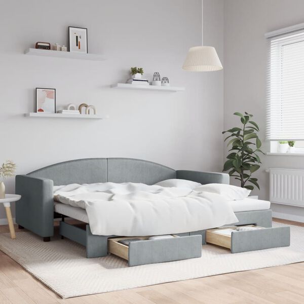 vidaXL Sof&aacute; cama nido con cajones tela gris claro 90x190 cm