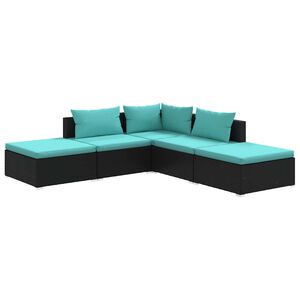 vidaXL Set de muebles de jard&iacute;n 5 pzas y cojines rat&aacute;n sint&eacute;tico negro