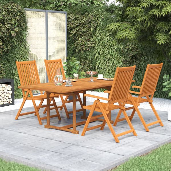 vidaXL Juego de comedor de jard&iacute;n 5 piezas madera maciza de acacia 150-200 cm