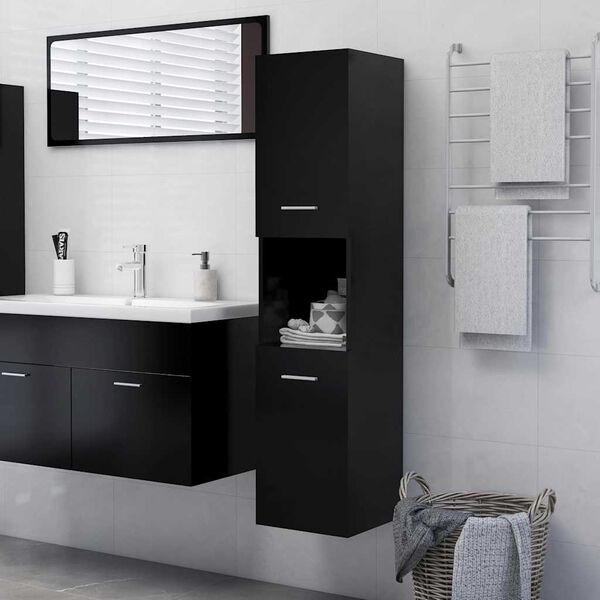 vidaXL Armario de ba&ntilde;o madera contrachapada negro 30x30x130 cm