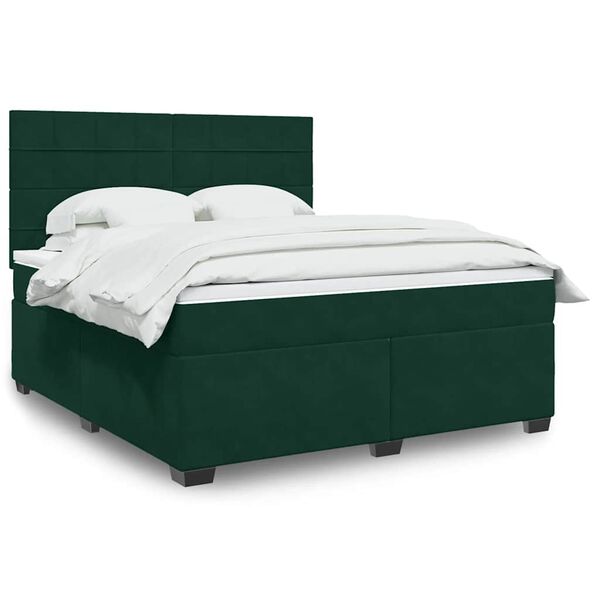 vidaXL Cama box spring con colch&oacute;n terciopelo verde oscuro 180x200 cm