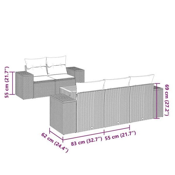 vidaXL Set de sof&aacute;s de jard&iacute;n 6 piezas y cojines rat&aacute;n sint&eacute;tico negro