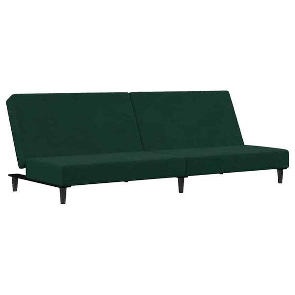 vidaXL Sof&aacute; cama de 2 plazas con taburete terciopelo verde oscuro