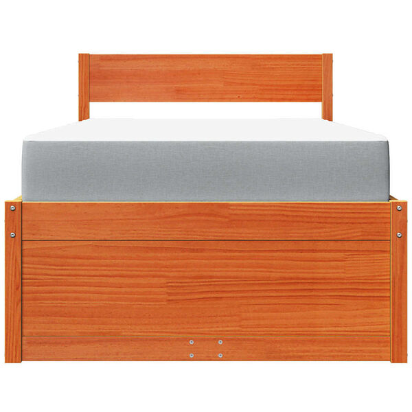 vidaXL Cama con cajones y colch&oacute;n madera maciza pino marr&oacute;n 90x200 cm