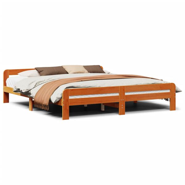 vidaXL Cama sin colch&oacute;n madera maciza de pino marr&oacute;n cera 200x200 cm