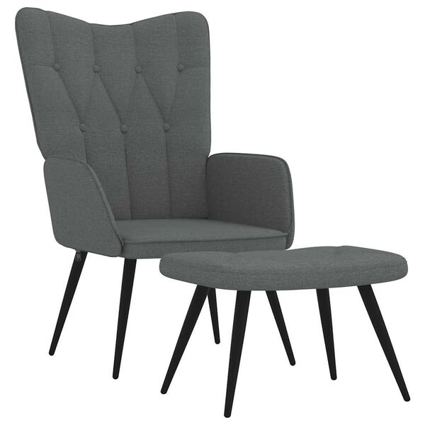 vidaXL Sill&oacute;n de relax con taburete tela gris oscuro