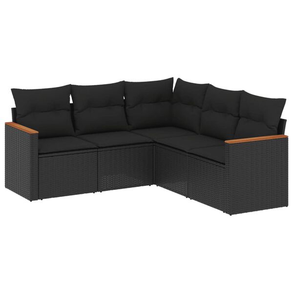 vidaXL Set de muebles de jard&iacute;n 5 pzas y cojines rat&aacute;n sint&eacute;tico negro