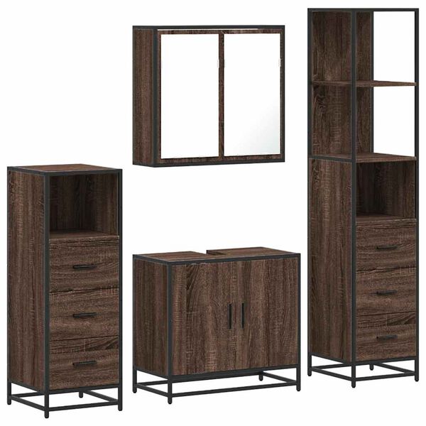 vidaXL Set de muebles baño 4 pzas madera contrachapada roble marrón