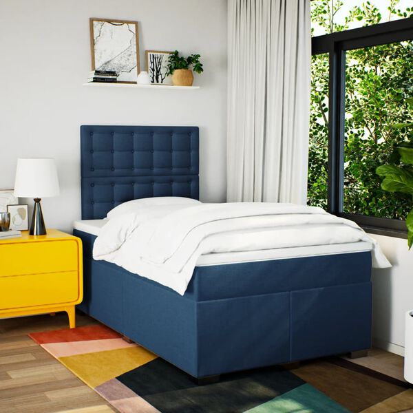 vidaXL Cama box spring con colch&oacute;n tela azul 120x190 cm