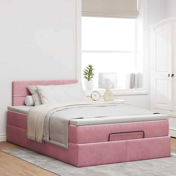 vidaXL Cama otomana con colch&oacute;n terciopelo rosa 120x190 cm