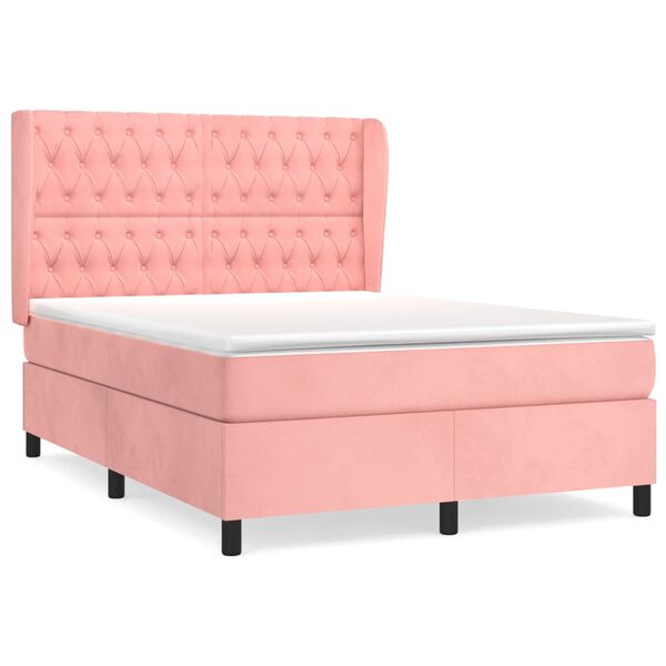 vidaXL Cama box spring con colch&oacute;n terciopelo rosa 140x200 cm