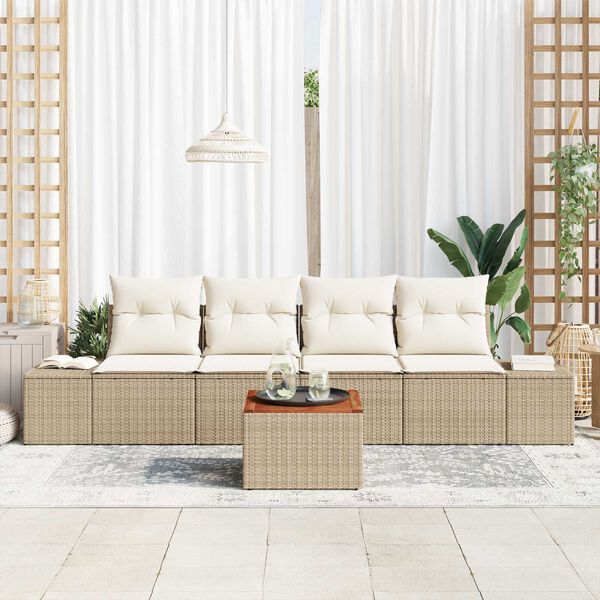 vidaXL Conjunto de sof&aacute;s de jard&iacute;n 5 pcs Beige y Crema rat&aacute;n sint&eacute;tico