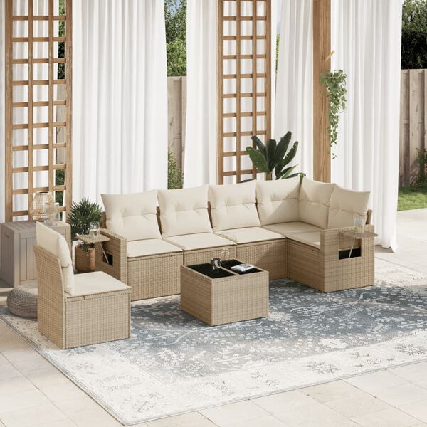 vidaXL Set sof&aacute;s de jard&iacute;n 7 piezas y cojines rat&aacute;n sint&eacute;tico beige