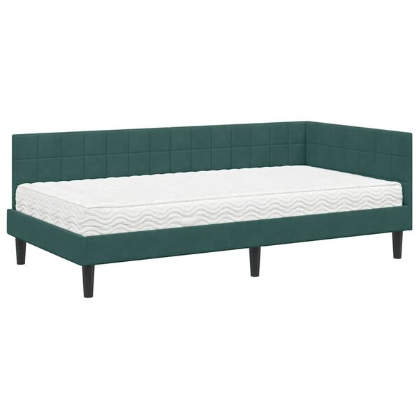 vidaXL Estructura de Cama Esquina con Colch&oacute;n 2 pcs Verde Terciopelo
