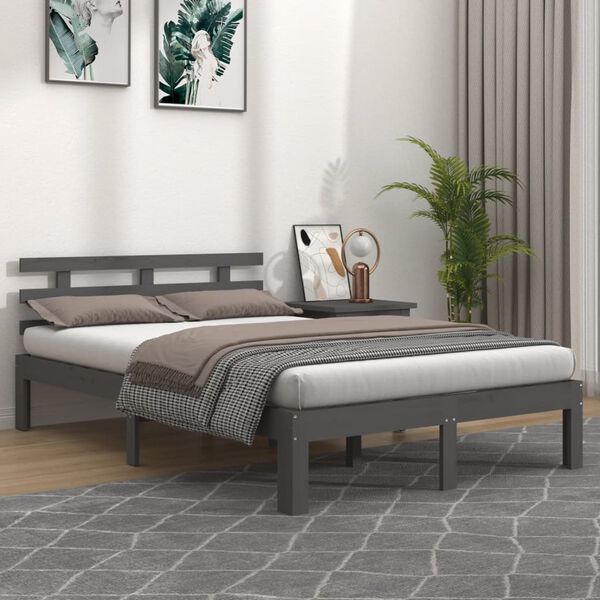 vidaXL Estructura de cama doble sin colch&oacute;n madera gris 150x200 cm