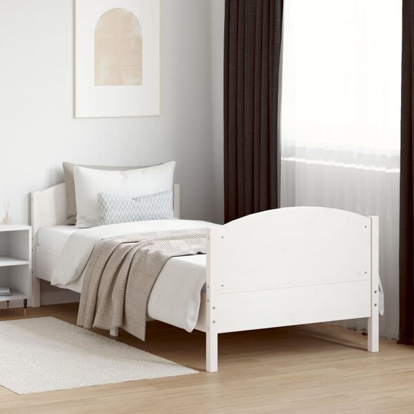 vidaXL Estructura de cama sin colch&oacute;n madera maciza blanca 75x190 cm