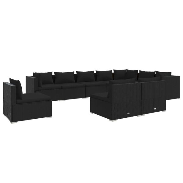 vidaXL Set de muebles de jardín 10 pzs y cojines ratán sintético negro