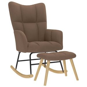vidaXL Sill&oacute;n mecedora con taburete tela marr&oacute;n