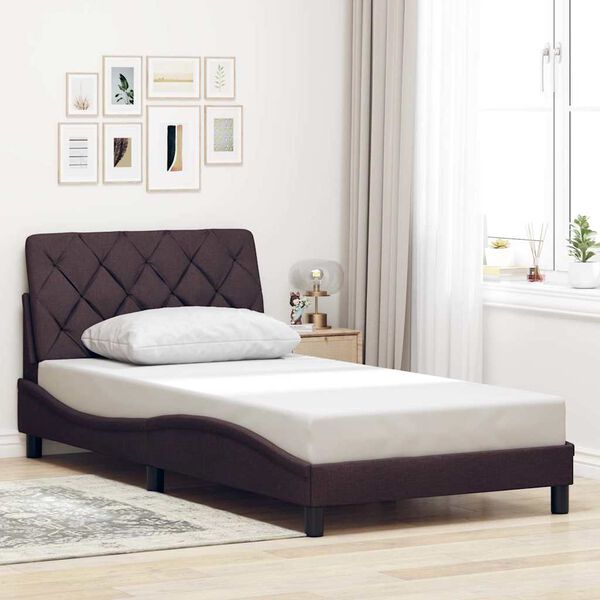 vidaXL Estructura de cama sin colch&oacute;n tela marr&oacute;n oscuro 100x200 cm