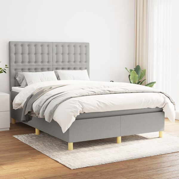 vidaXL Cama box spring con colch&oacute;n tela gris claro 140x190 cm