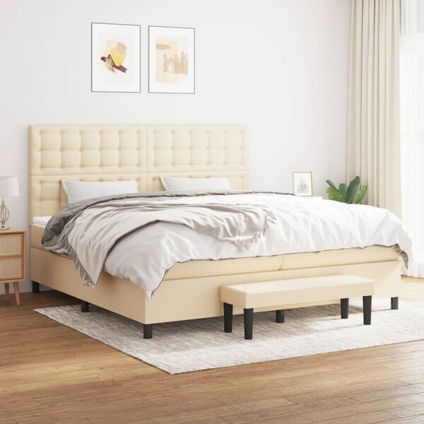 vidaXL Cama box spring con colch&oacute;n tela color crema 200x200 cm