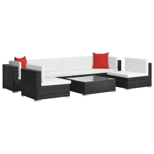 vidaXL Set muebles de jardín 7 piezas y cojines ratán sintético negro