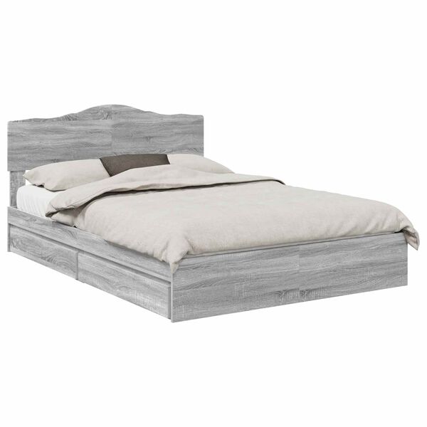 vidaXL Cama con almacenamiento con cabecera Gris Sonoma 140 x 200 cm