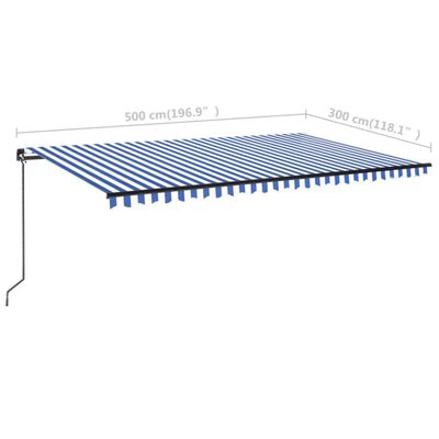 vidaXL Toldo manual retráctil con LED azul y blanco 500x300 cm
