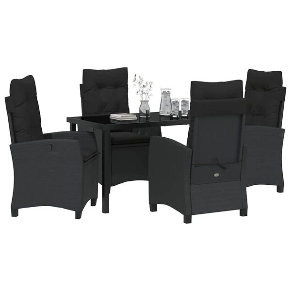 vidaXL Conjunto de Comedor de Jard&iacute;n 5 pcs Negro rat&aacute;n sint&eacute;tico