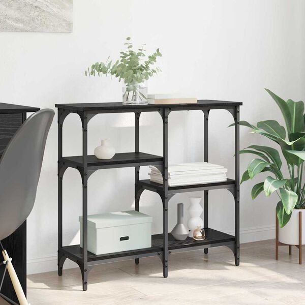 vidaXL con estante con almacenamiento Roble negro Madera contrachapada