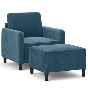 vidaXL Sill&oacute;n con taburete terciopelo azul 60 cm