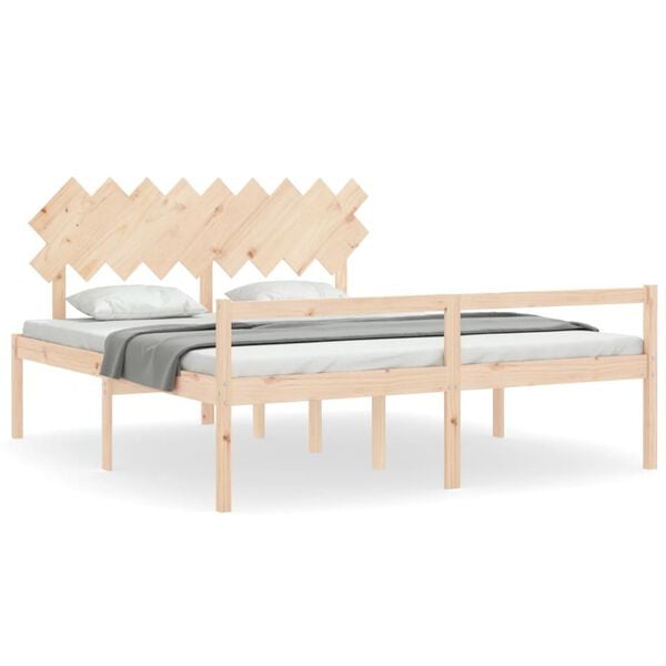 vidaXL Cama de matrimonio para personas mayores cabecero madera maciza