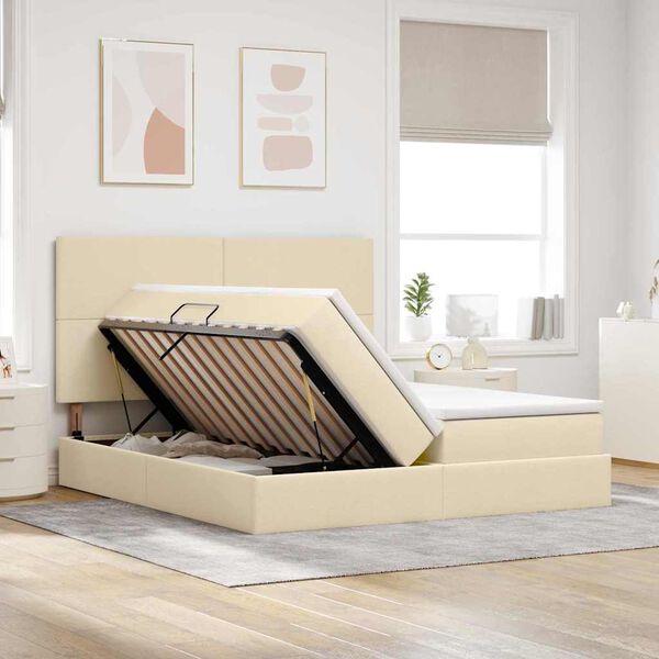 vidaXL Cama con almacenamiento Crema 200 x 200 cm Cuero sint&eacute;tico