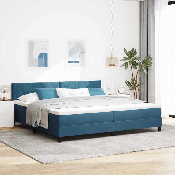vidaXL Cama Box Spring LED con LED Azul Oscuro 200 x 200 cm Terciopelo