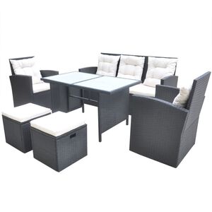 vidaXL Set comedor de jard&iacute;n 6 piezas y cojines rat&aacute;n sint&eacute;tico negro