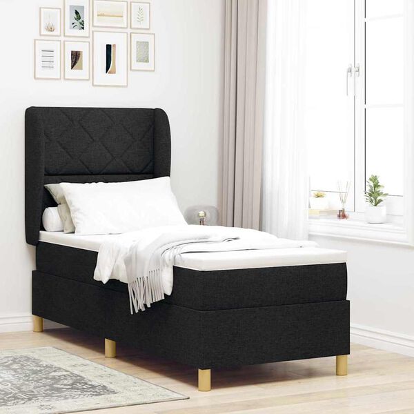vidaXL Cama con Somier y Colch&oacute;n Gris Oscuro 90x190 cm de Tela Negro