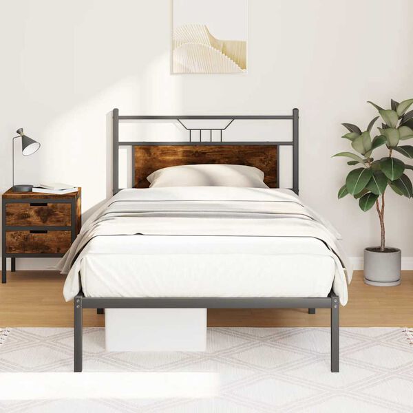 vidaXL Estructura de cama sin colchón madera roble ahumado 100x190 cm