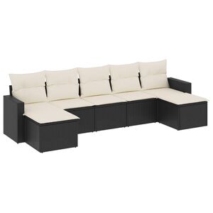vidaXL Set de comedor de jard&iacute;n 7 pzas y cojines rat&aacute;n sint&eacute;tico negro