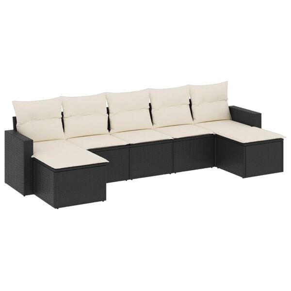vidaXL Set de comedor de jard&iacute;n 7 pzas y cojines rat&aacute;n sint&eacute;tico negro