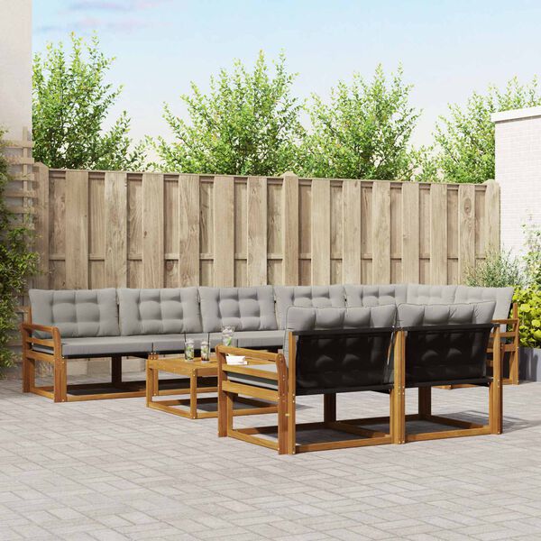 vidaXL Conjunto de sof&aacute;s de exterior 9 pcs Gris Natural y Claro