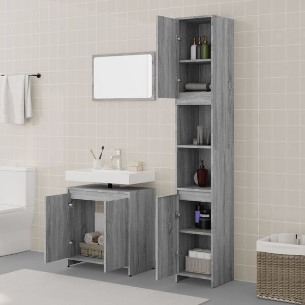 vidaXL Set de muebles de ba&ntilde;o 3 pzas madera contrachapada gris sonoma