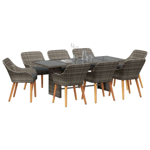 vidaXL Conjunto de Comedor de Jardín 9 pcs Gris ratán sintético